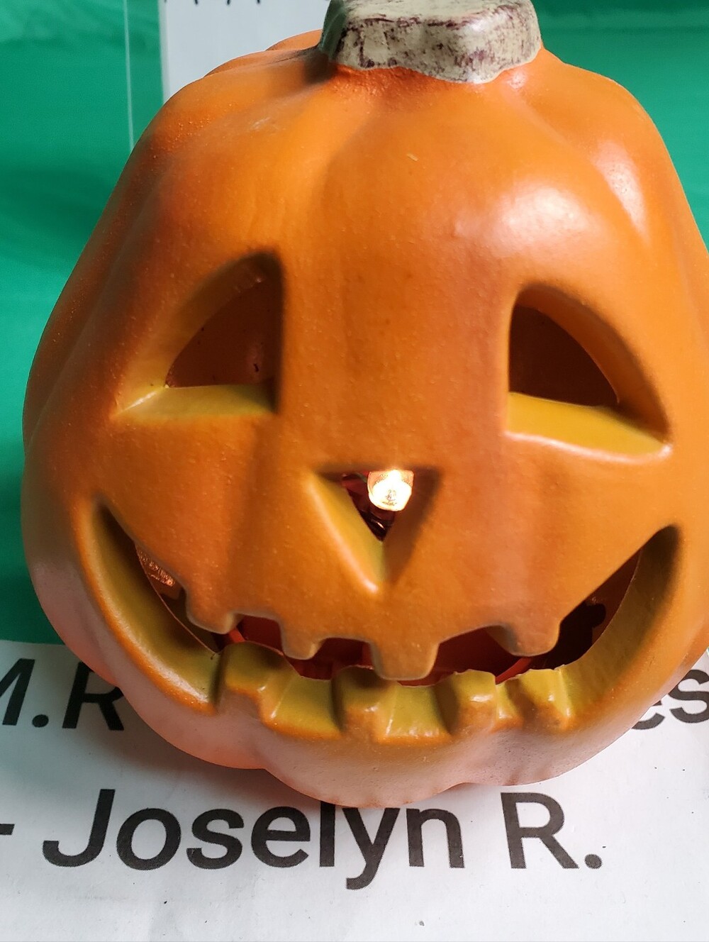 1998 paper magic mini pumpkin jack o lantern light battery operated